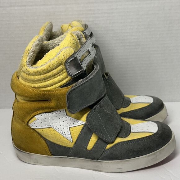 Ishikawa Ankle Boots Shoes Leather Yellow & Grey Strap Closure Star Italy Sz 38 - Picture 3 of 15